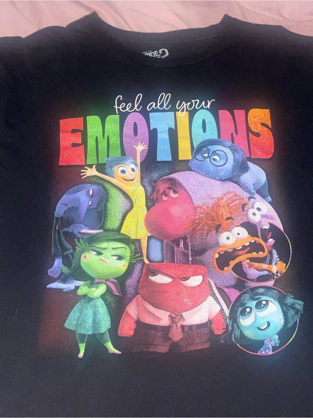 Disney Black Short Sleeve Tee "Feel All Your Emotions" Characters